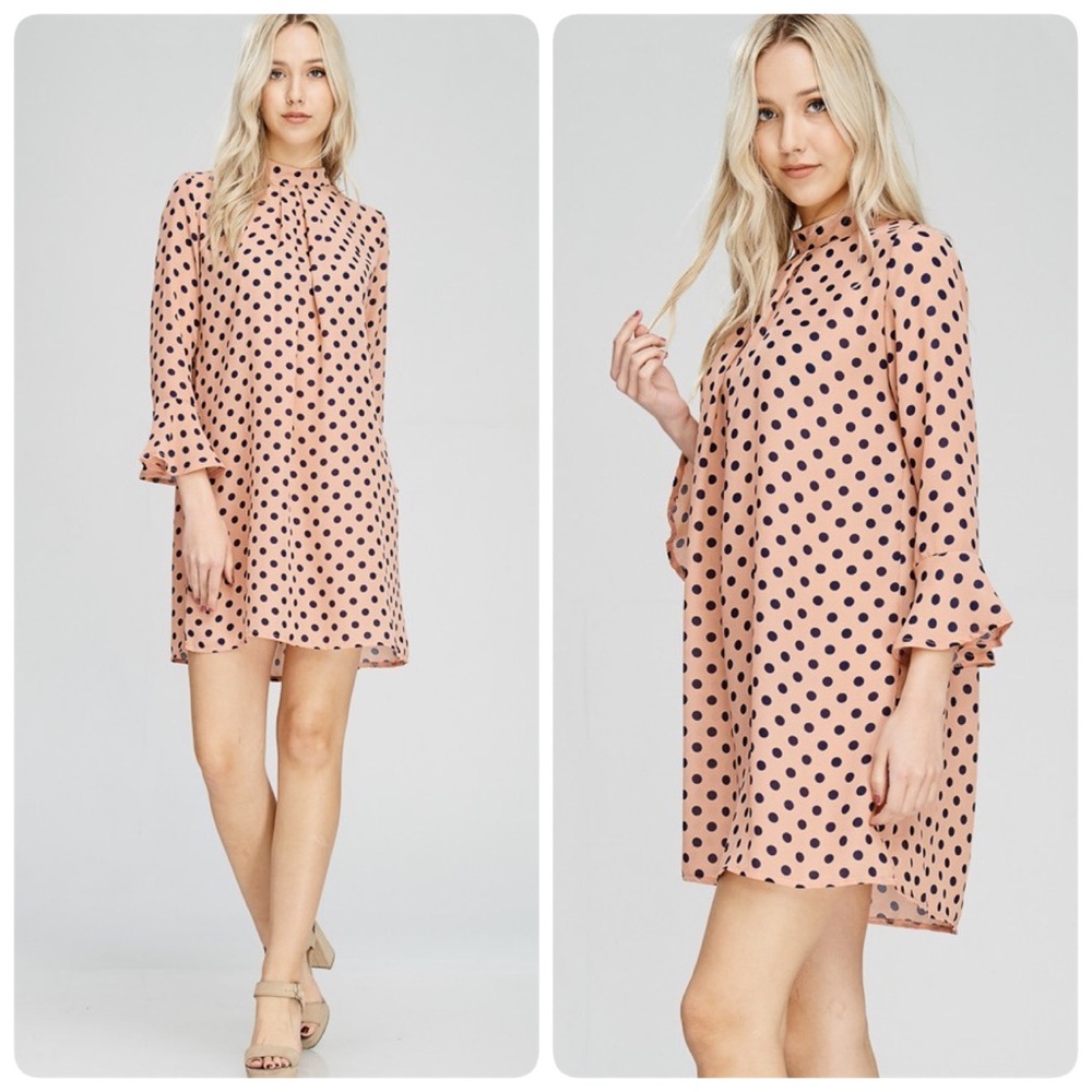 Pink and Navy Blue Polka Dot Dress